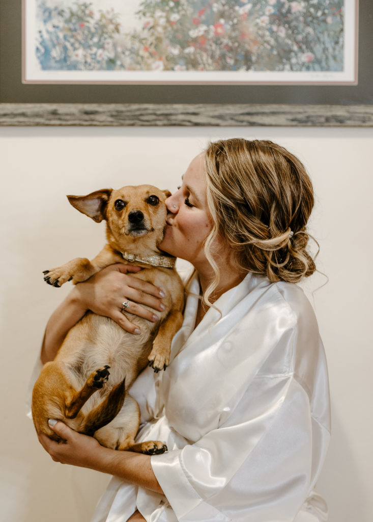 Dog and bride before wedding