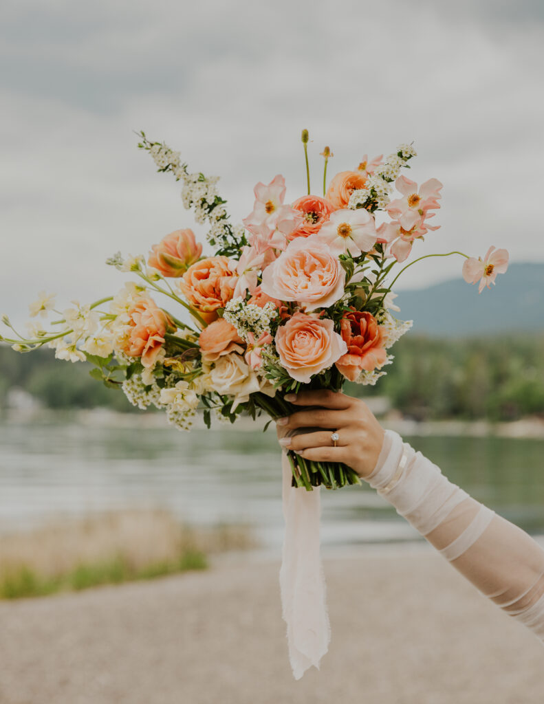 Montana wedding bridal bouquet at Whitefish Lake