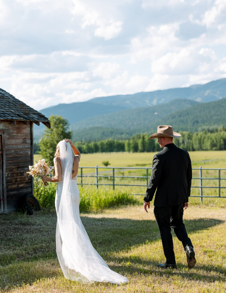 Bride and Groom at Whitefish Montana Ranch Wedding