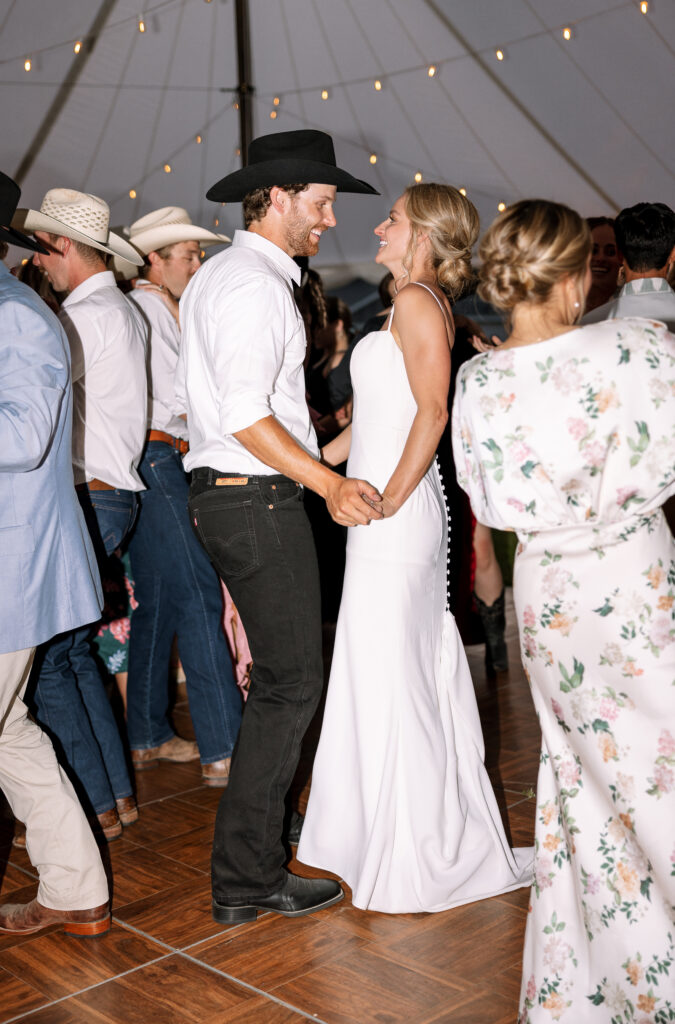 Montana Bride and Groom Dancing at Reception Cowboy Hat