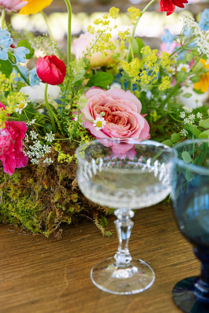 Colorful Table Scape with Champagne Coupe