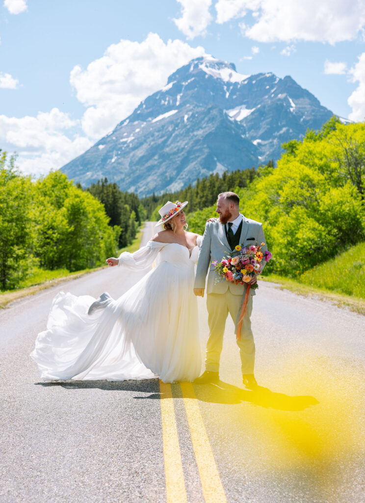 Bride and groom in a Glacier Park Elopement Locations