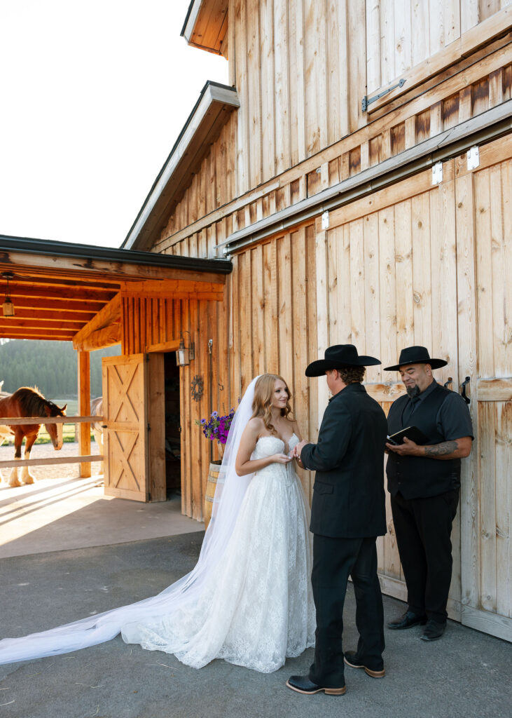 Bride and Groom during elopement ceremony at Clydesdale Outpost.