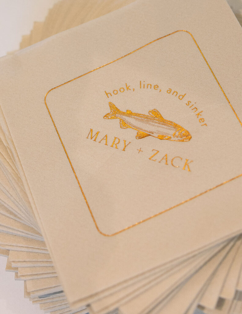 Custom napkins printed with Mary and Zack for the welcome party