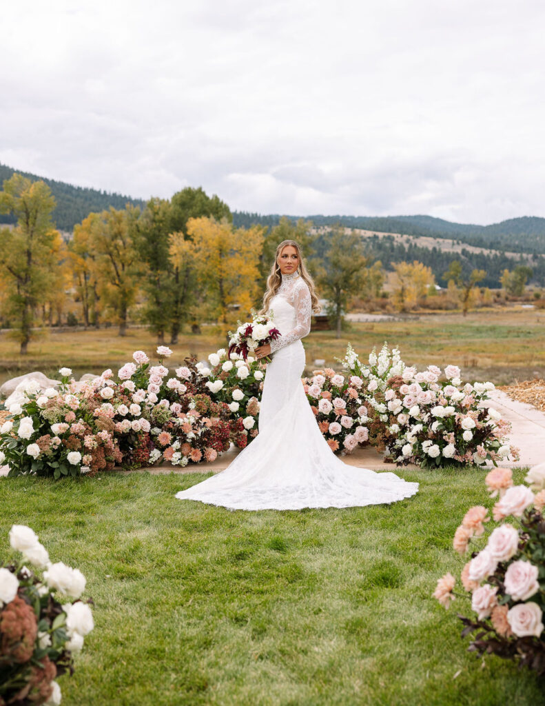 Bride and groom embracing during The Meadows on Rock Creek wedding
