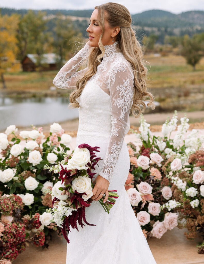 Bride portrait with bouquet at The Meadows on Rock Creek wedding in Montana